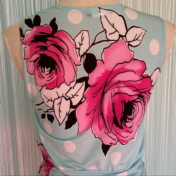 Floral Dotted Print Slinky Cowl Neck Sleeveless Top - Picture 5 of 14